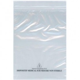 Sachet DOUBLE POCHE fermeture à ZIP avec "mention dispositif..." 165x230+220 mm