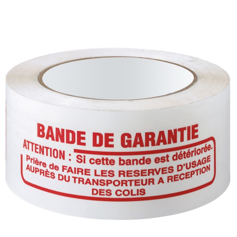 Ruban adhésif polypropylène silencieux BLANC - BANDE DE GARANTIE FR-ANG 48mmx100m