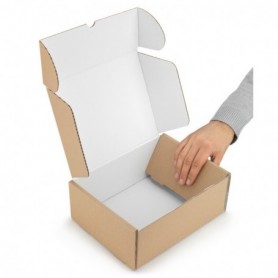 Boîte carton avec fermeture renforcée intérieur blanc 250 X 200 x 100