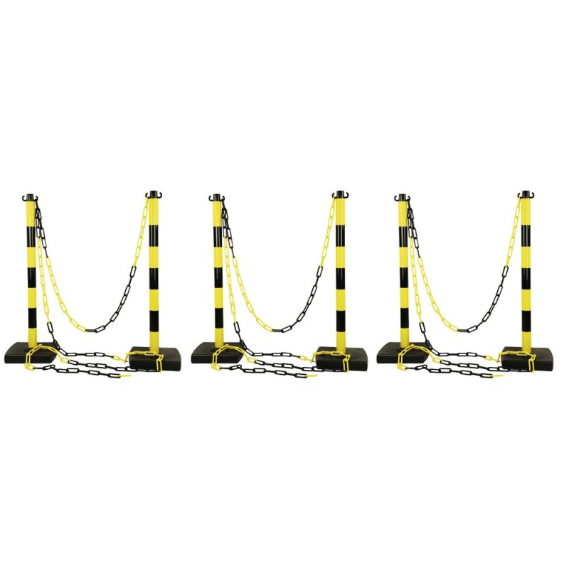 6 POTEAUX PVC + 12 M DE CHAÎNE JAUNE-NOIR