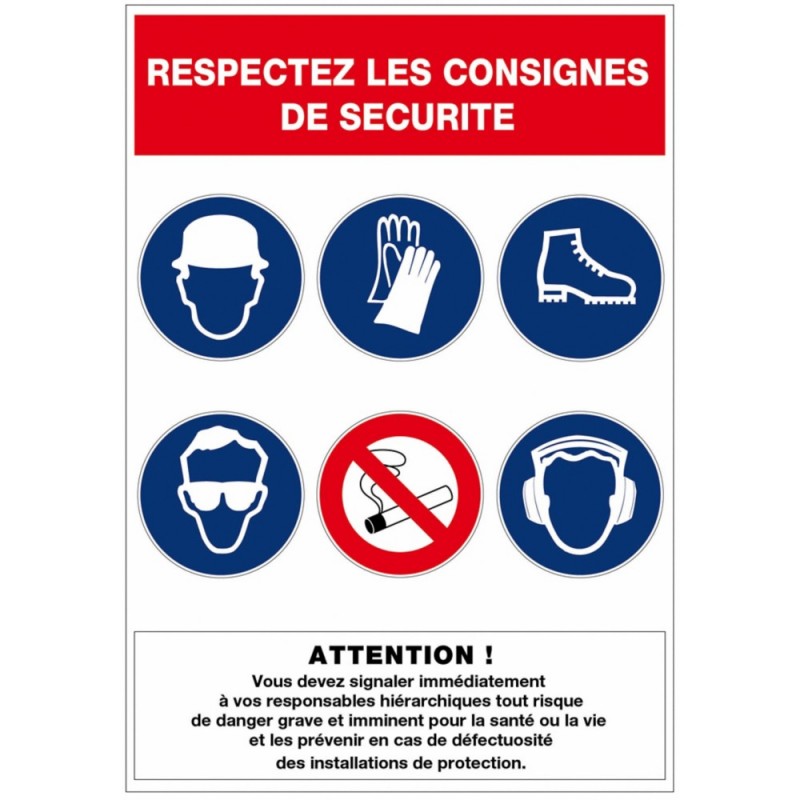 Panneau de consignes de sécurité - Respectez les consignes de séc - forme RECTANGULAIRE