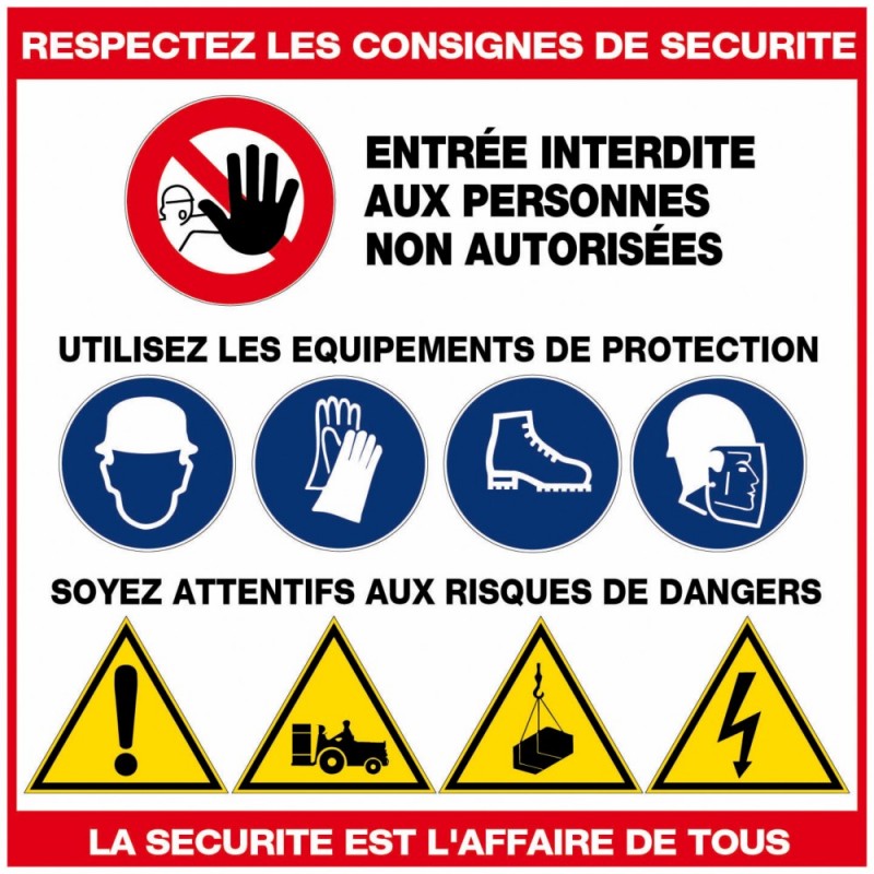 Panneau de consignes de sécurité - Respectez les consignes de séc - forme CARRÉE