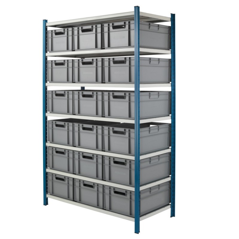 Pack de stockage rayonnage SUIVANT 18 BACS ET 7 TABLETTES 1240 x 600