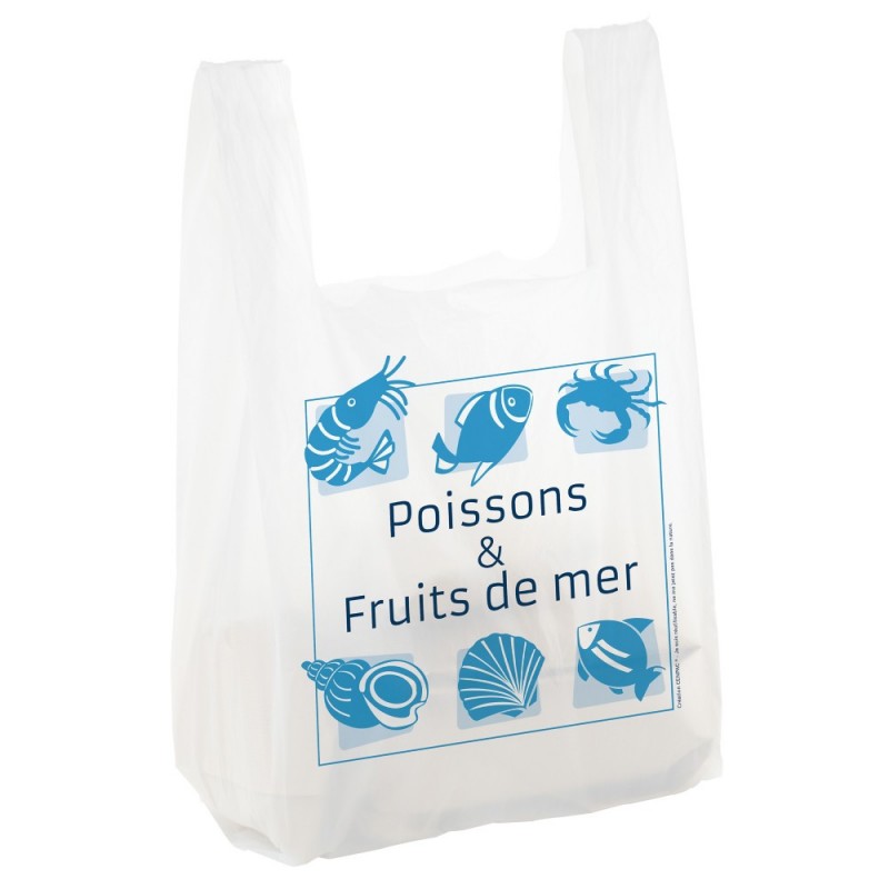Sac bretelle 50 µ liassé impression métier POISSONS & FRUITS DE MER