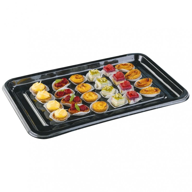 Plateau de présentation en plastique RECTANGULAIRE MARBRÉ NOIR 55 x 37cm