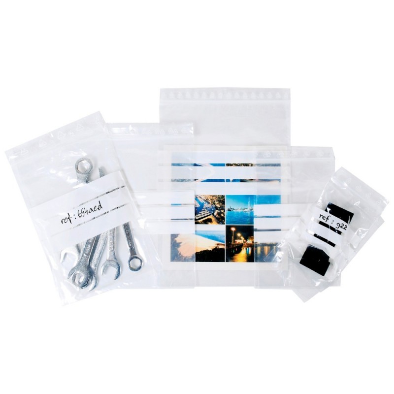 Sachet à fermeture zip 50 µ à bandes blanches 230 x 320mm