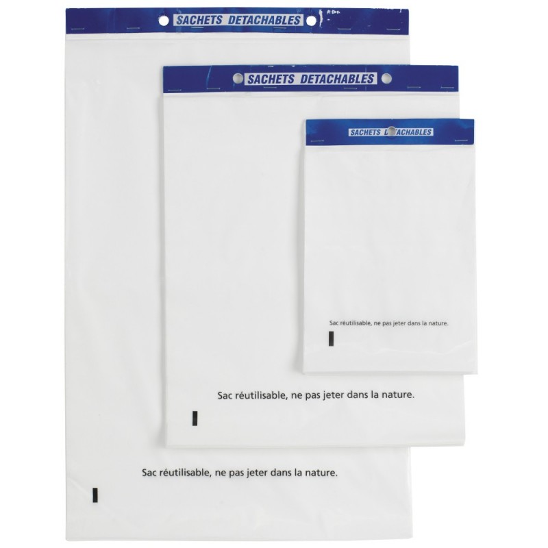 Sac plastique plat standard liassé à ouverture décalée 50 µ TRANSPARENT 45 x 65cm