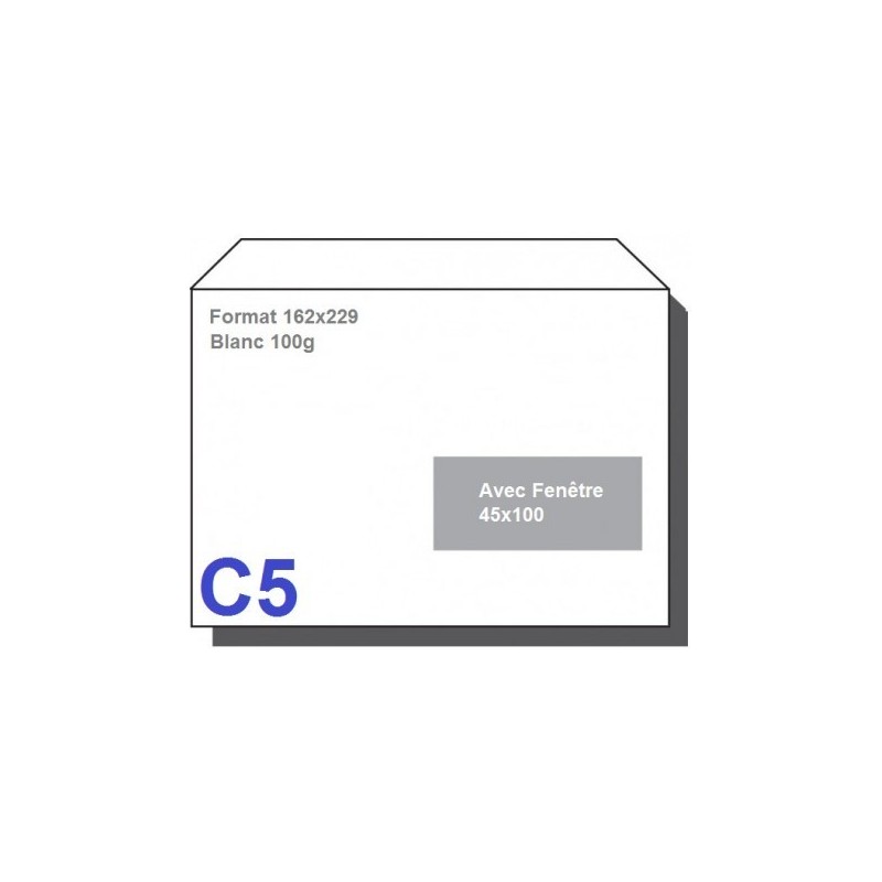 Type C5 - Format 162X229 Blanc 100g AVEC FENETRE 45X100